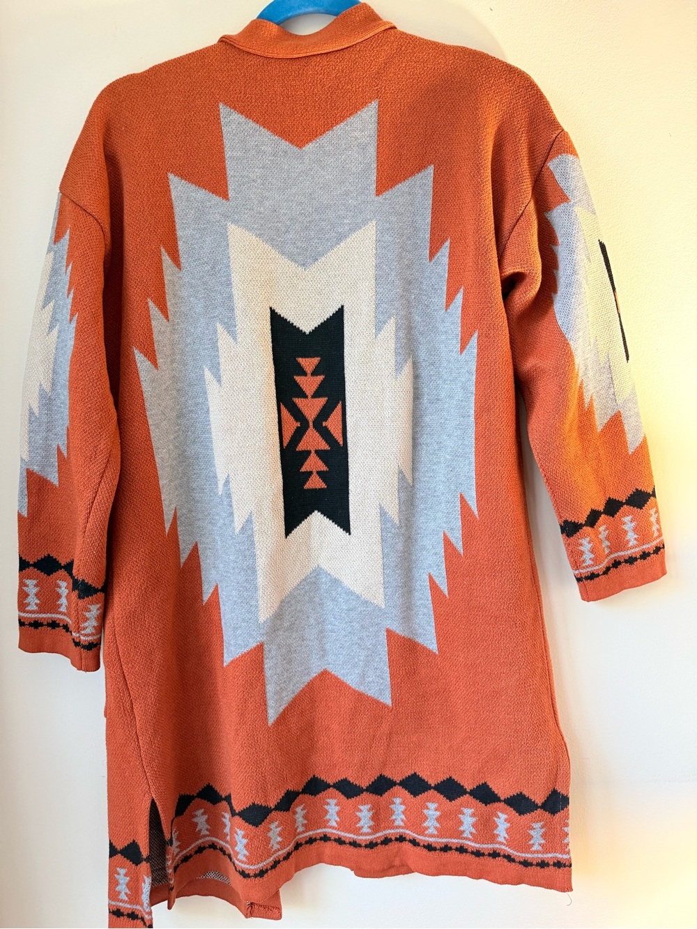 Aztec Pattern Open-Front Cardigan Sweater - Rust M - Picture 16 of 16